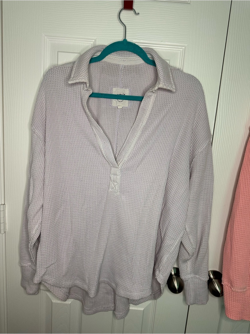 aerie waffle knit long sleeve top in lavender and coral - Picture 3 of 5